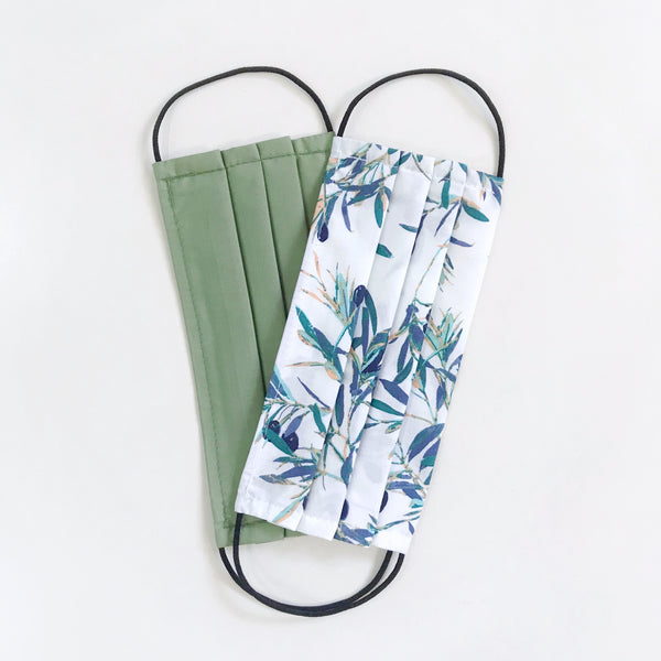 Fabric Face Mask 100% Premium Cotton (Pack of 2 Olive Foliage)