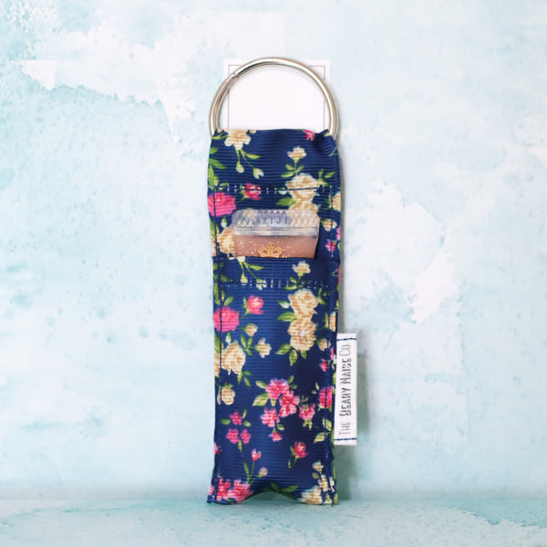 Tiny Florals Lip Balm Holder in Navy Blue