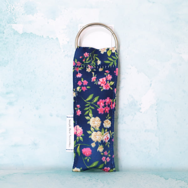 Tiny Florals Lip Balm Holder in Navy Blue