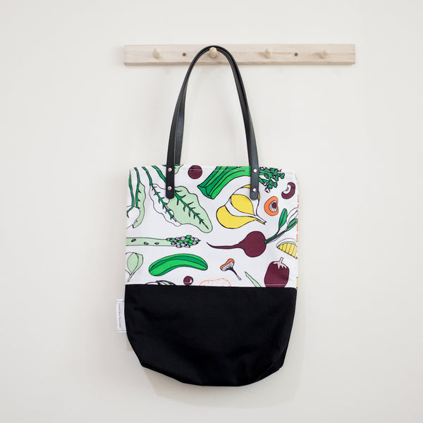 Salad Party Black Leather Straps Large Shoulder Tote Bag