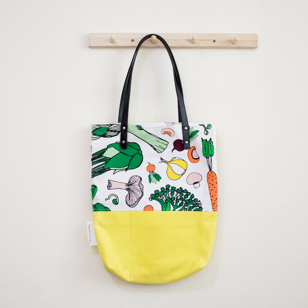 Salad Party Lemon Yellow Leather Straps Shoulder Tote Bag