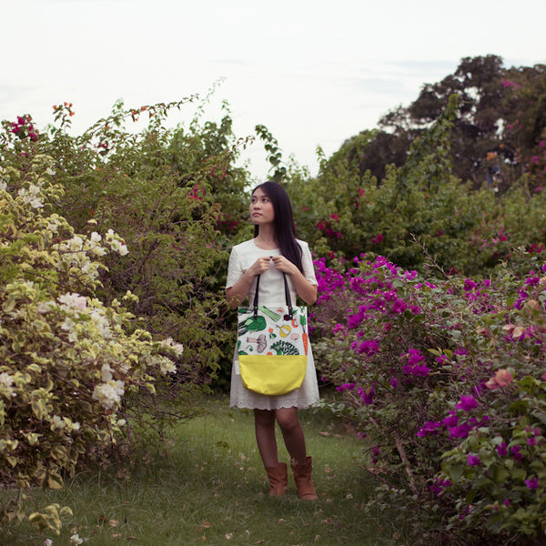 Salad Party Lemon Yellow Leather Straps Shoulder Tote Bag