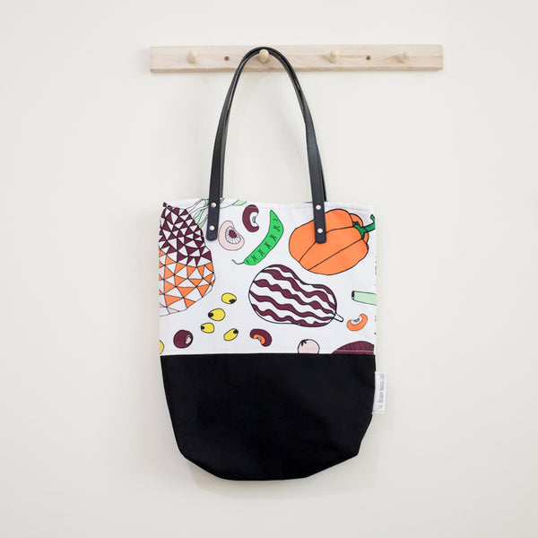 Salad Party Black Leather Straps Large Shoulder Tote Bag