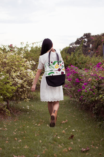 Salad Party Black Leather Straps Large Shoulder Tote Bag