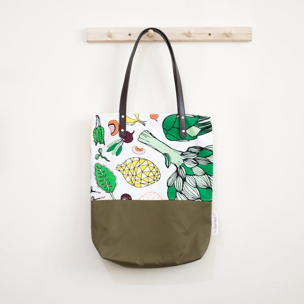 Salad Party Olive Leather Straps Shoulder Tote Bag