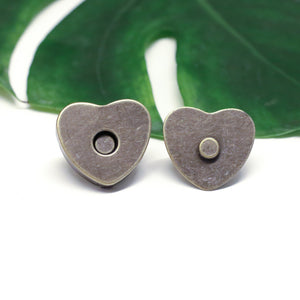 5 x Heart-shaped Bronze Magnetic Snaps // Bag Closure