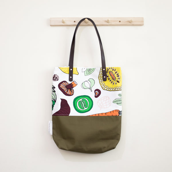 Salad Party Olive Leather Straps Shoulder Tote Bag