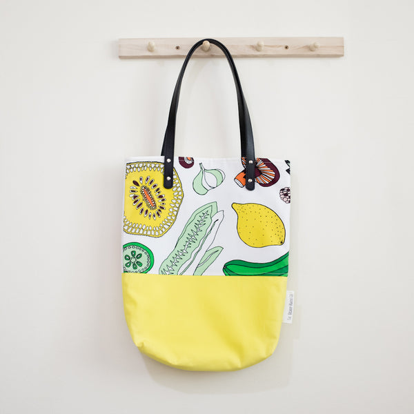 Salad Party Lemon Yellow Leather Straps Shoulder Tote Bag