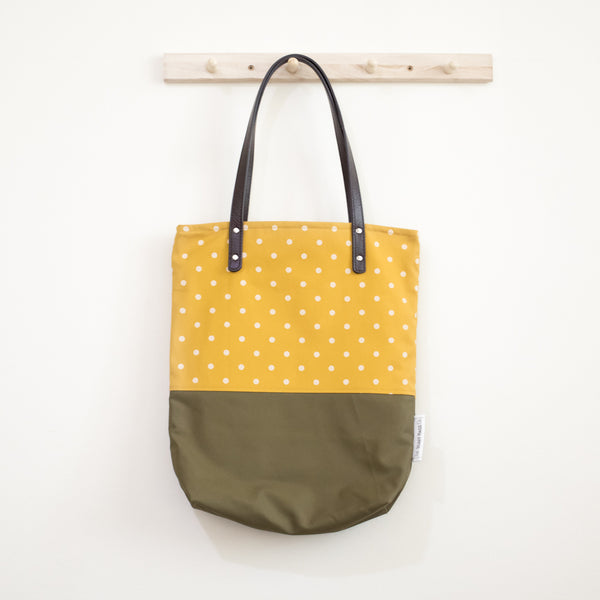 Mustard Olive Polka Dots Leather Straps Shoulder Tote Bag