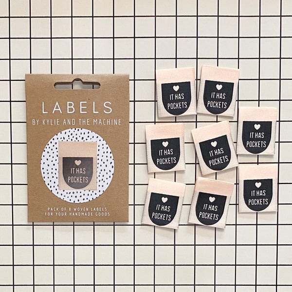“IT HAS POCKETS” Woven Clothing Labels (Pack of 8)